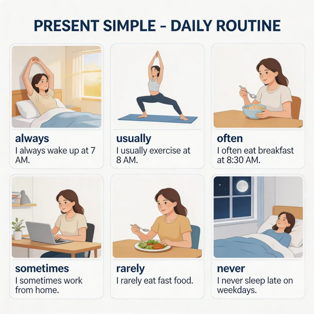 آموزش زمان حال ساده با روتین روزانه