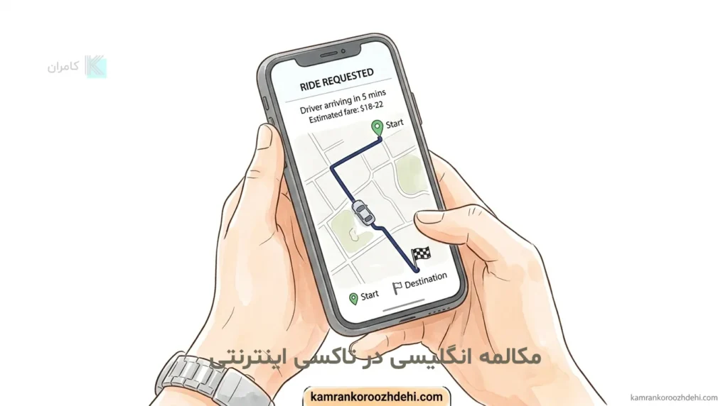 دست فرد در حال رزرو کردن آنلاین تاکسی با گوشی موبایل 