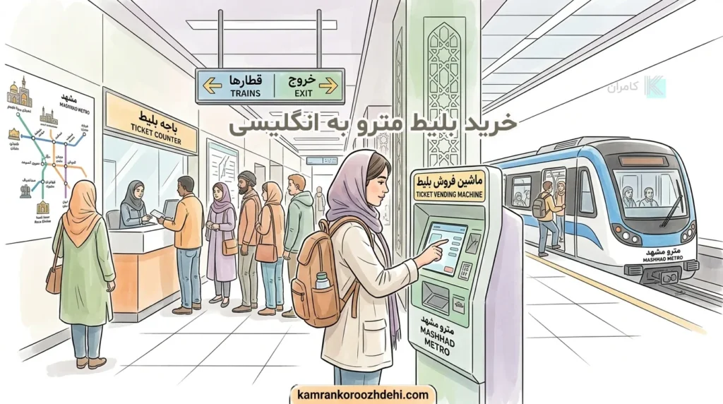 خرید بلیط مترو به انگلیسی با نمایش متروی شهری مشهد