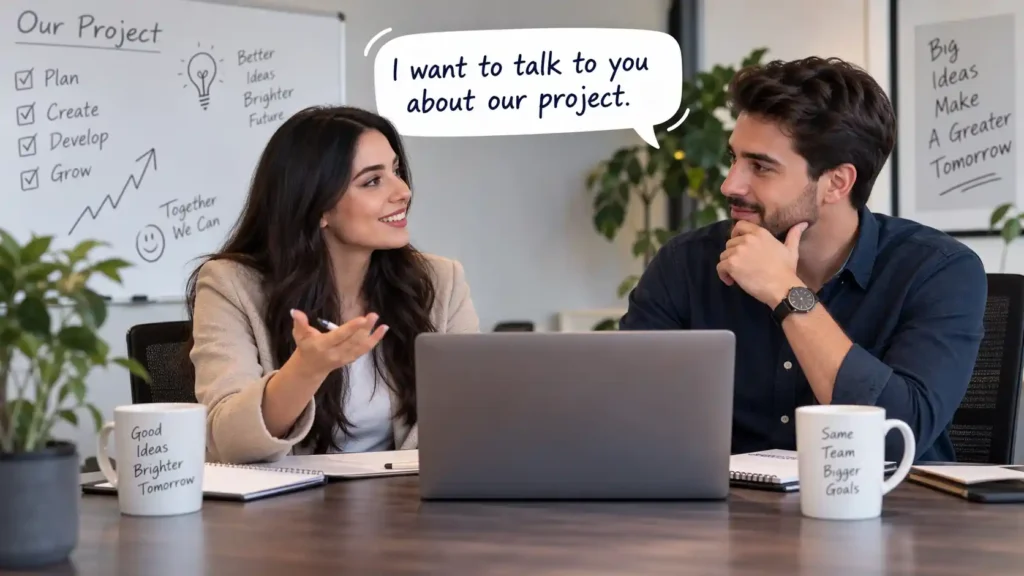 مثال استفاده از فعل Talk در جلسه کاری و اداری